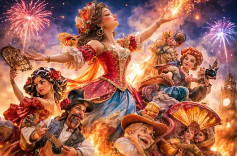 Fallas in Valencia 2026 mit monumentalen Figuren, Feuerwerk und gelebter Tradition